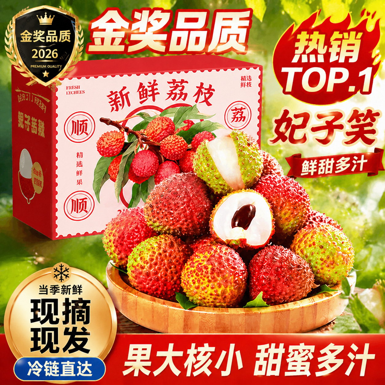 静羽荔枝新鲜2025一箱妃子笑当季时令新鲜水果礼盒5斤精选装30年老树 30.3元 - 86线报