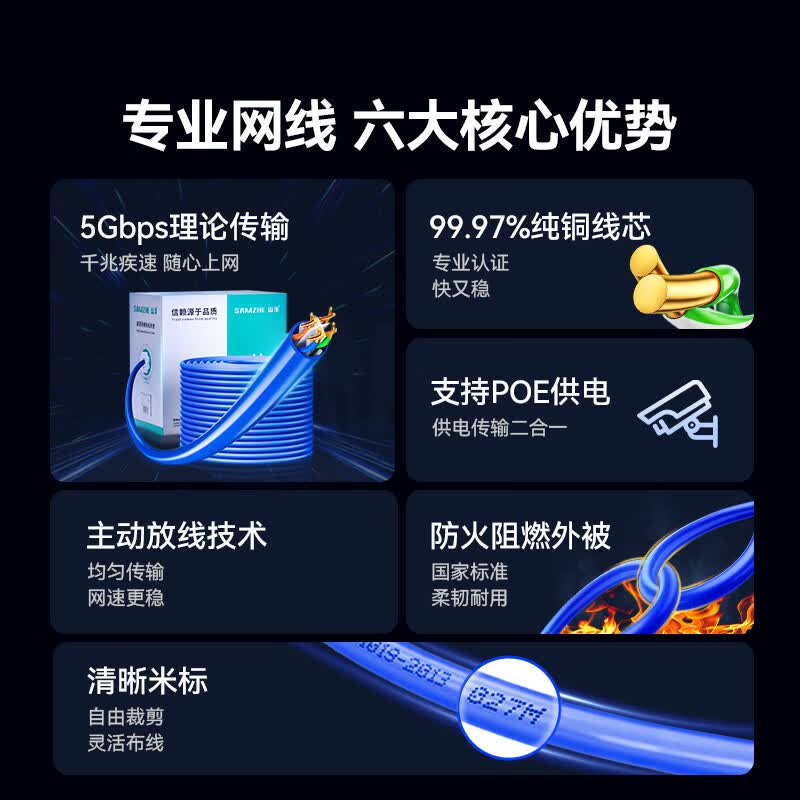 山泽6050六类网线工程网线50m蓝色 152.1元 - 86线报