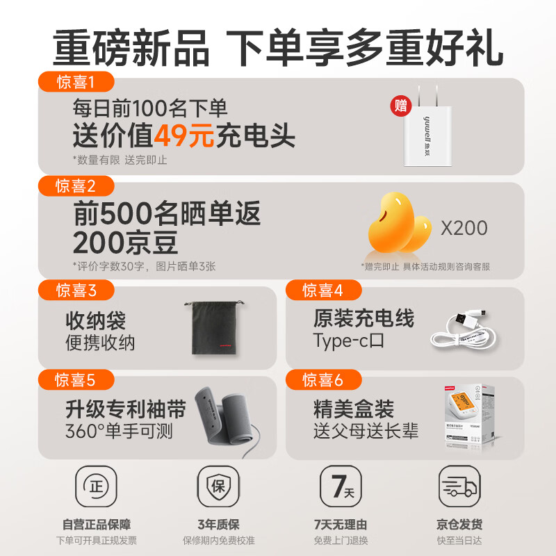 鱼跃医用电子血压计家用测高血压测量仪语音指导锂电池充电背光大屏幕680AR 141.55元 - 线报酷