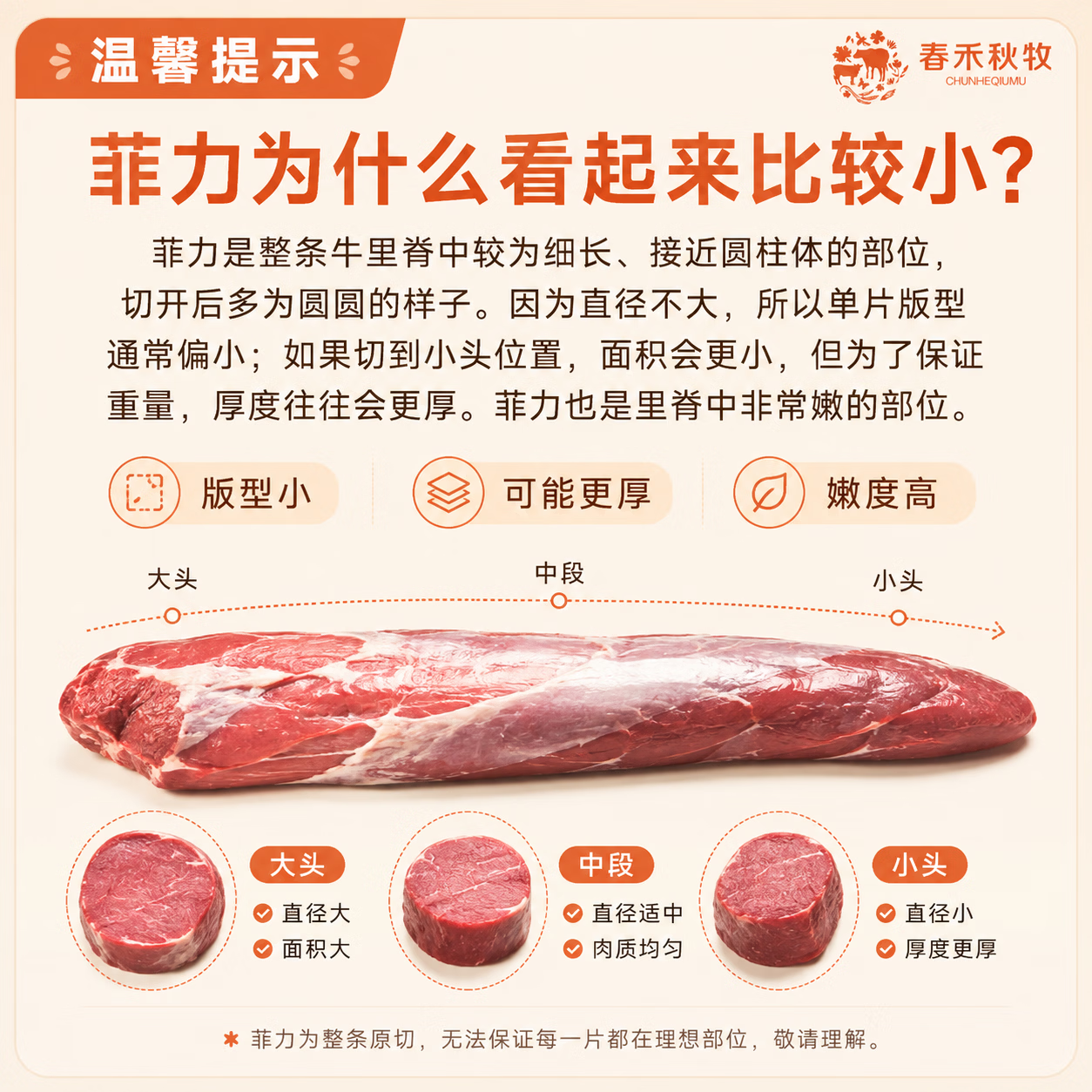 春禾秋牧甄选牛肉菲力小牛排10片1kg 99元 - 折送网