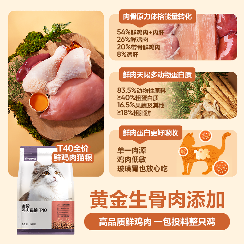 网易严选 T40全价猫粮三文鱼鸡肉味1.5kg*4袋 133.55元 - 线报酷