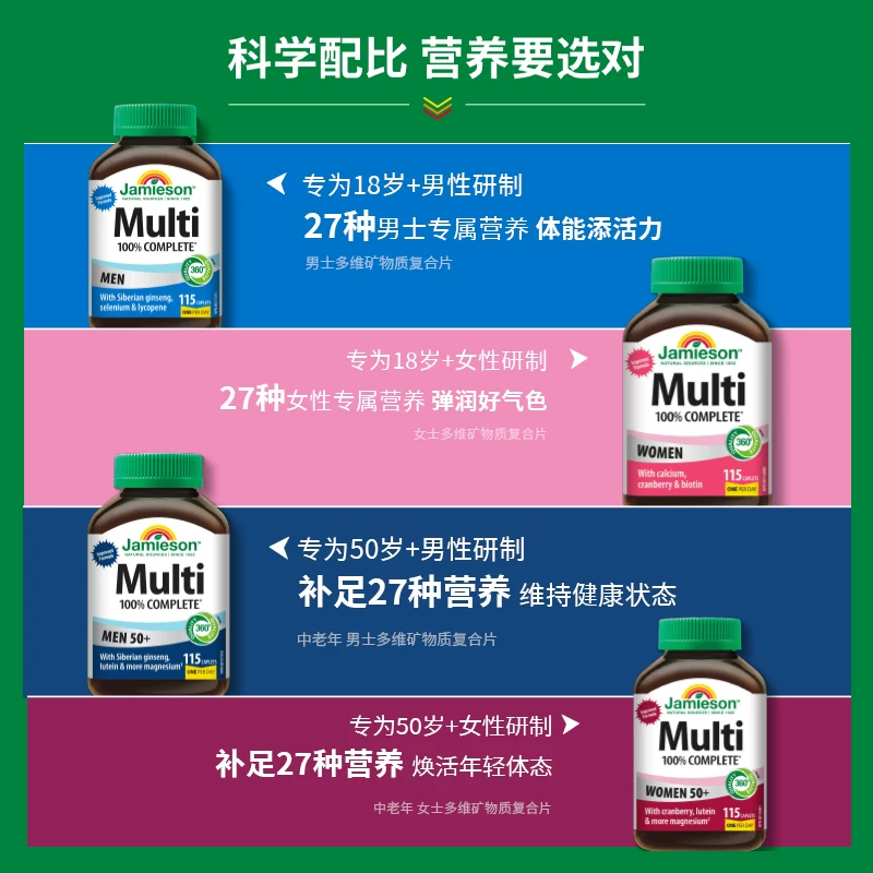 Jamieson维生素女性复合维生素免疫力女多种维生素矿物质片115片 115.89元 - 86线报
