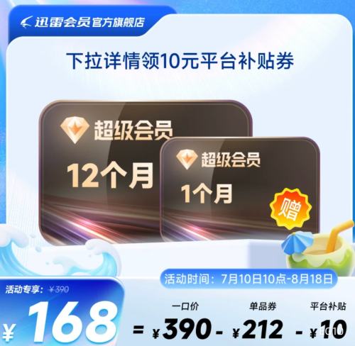 迅雷超级会员年卡12TB云盘到账13个月 168元 - 86线报