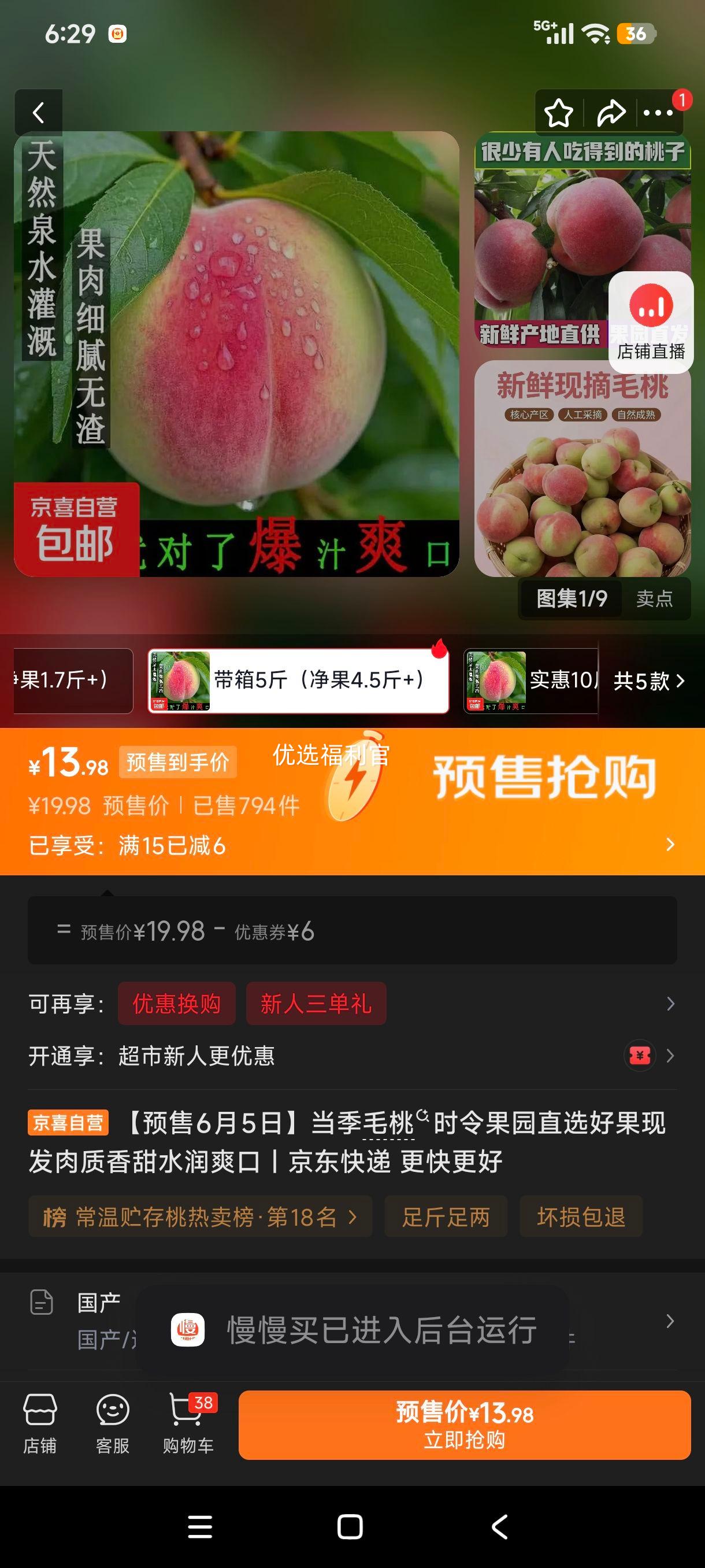 预售6月5日当季毛桃时令果园直选好果现发肉质香甜水润爽口带箱5斤净果4.5斤+中果单果2两-3两 - 线报酷