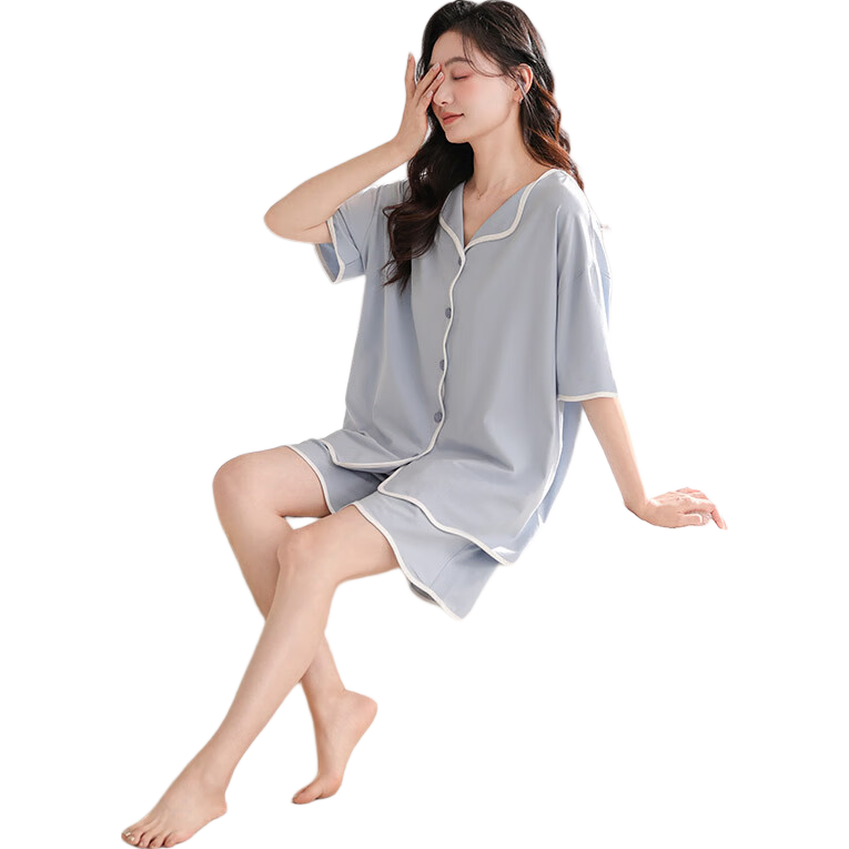 洁丽雅女士夏季冰丝睡衣套装 天蓝色 2XL 24.9元 实付24.9元 - 折送网