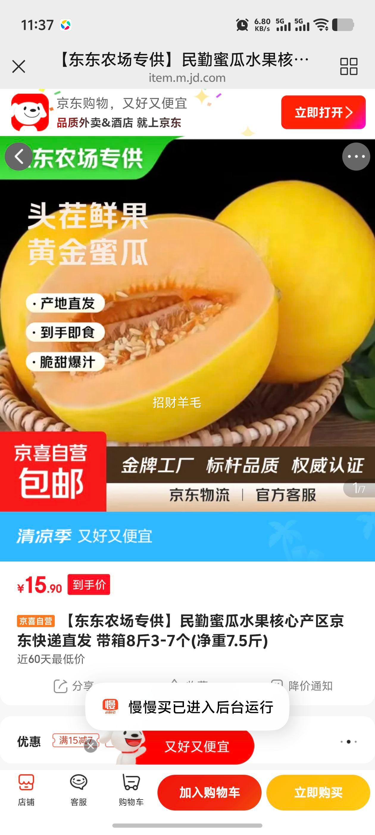 民勤蜜瓜 带箱8斤 3-7个 净重7.5斤 15.9元 实付15.9元 - 86线报