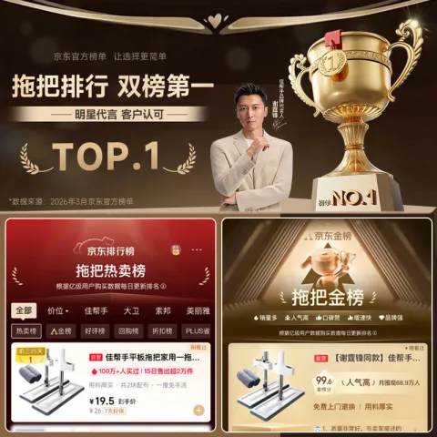 限移动端、京东百亿补贴：佳帮手 平板拖 2块布 白色 券后12.11元 图片 1