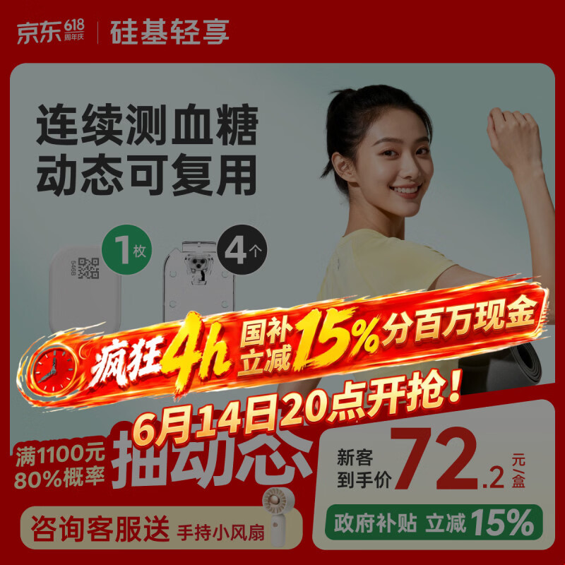 硅基动感轻享分体式动态血糖仪家用24小时免扎针监测仪ECO1+4套装 221.15元 - 86线报 硅基动感轻享分体式动态血糖仪家用24小时免扎针监测仪ECO1+4套装 221.15元 - 86线报