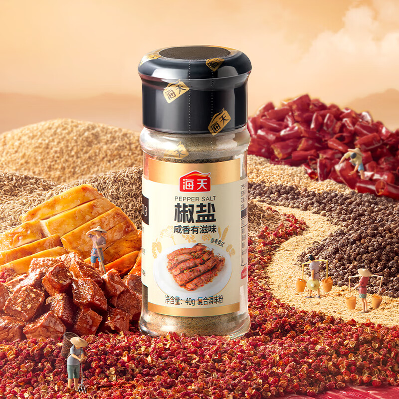 海天 香辛料 花椒粉白胡椒粉黑胡椒粉椒盐孜然粉 家用撒料蘸料烧烤 椒盐40g - 美泡泡