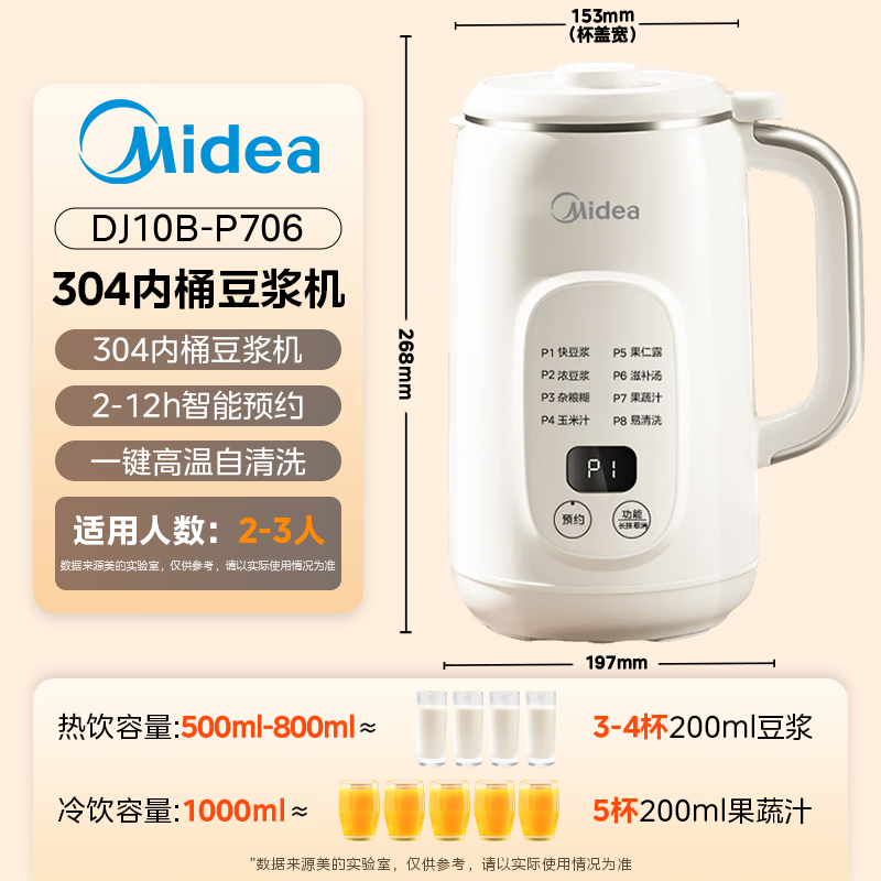 美的一键自清洗破壁机P706 149.68元 - 86线报