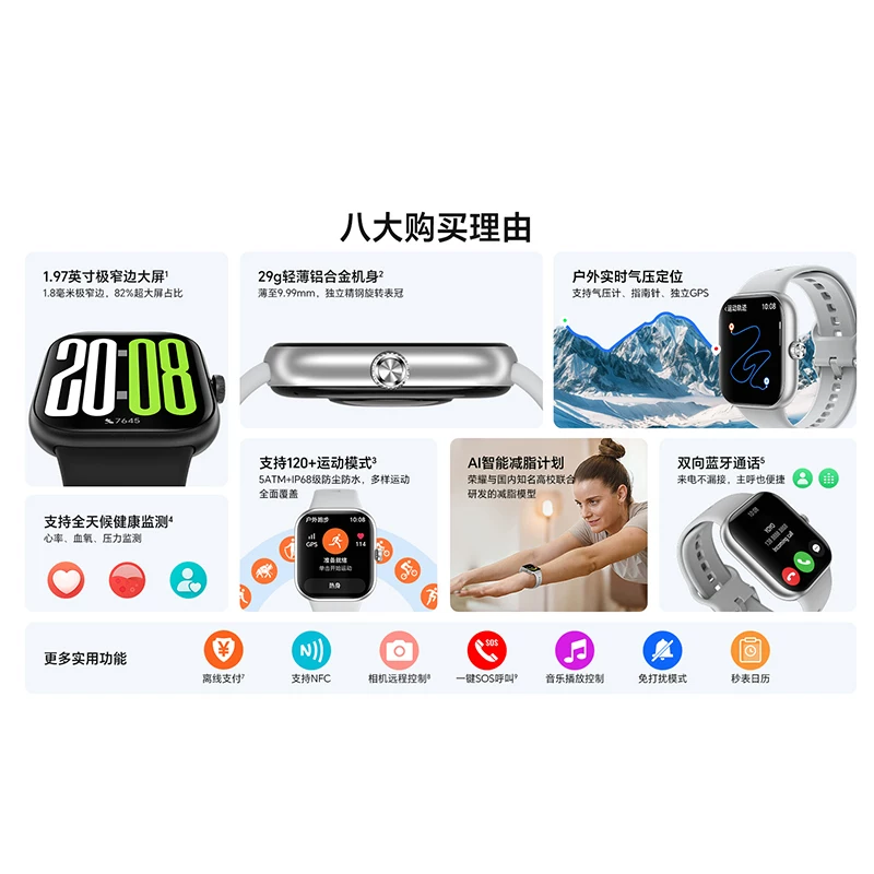 荣耀窄边大屏智能运动手表 295.44元 - 86线报