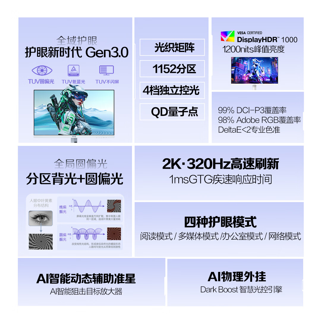 AOC Q27G4SLM/WS 320Hz高刷 白色 英寸 电竞显示器 - 86线报