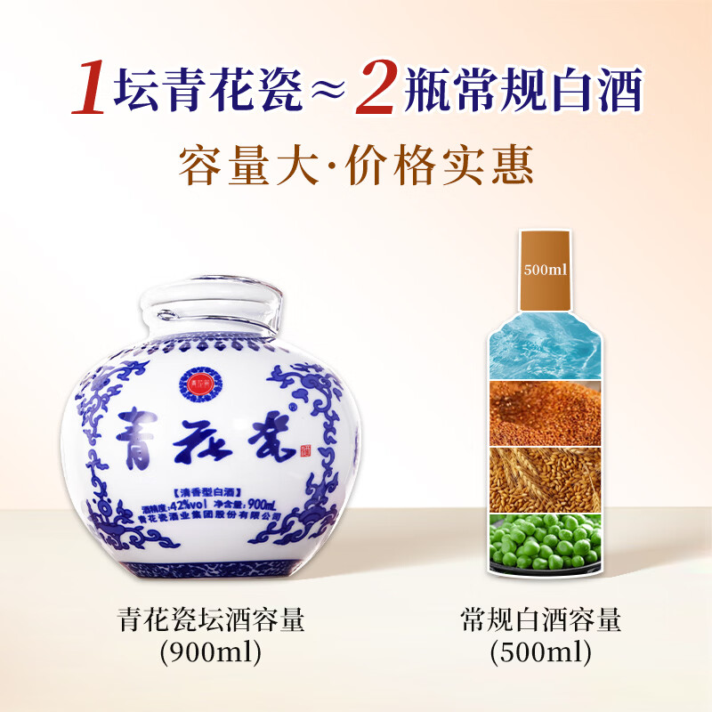 青花瓷珍藏坛子酒42度清香型白酒900ml礼盒 69.9元 - 86线报
