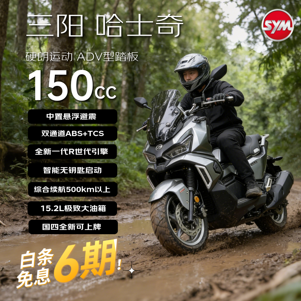 SYM 三阳哈士奇ADV&150龙骨踏板燃油摩托车长续航智控运动 烟茶黑 14251元 - 86线报