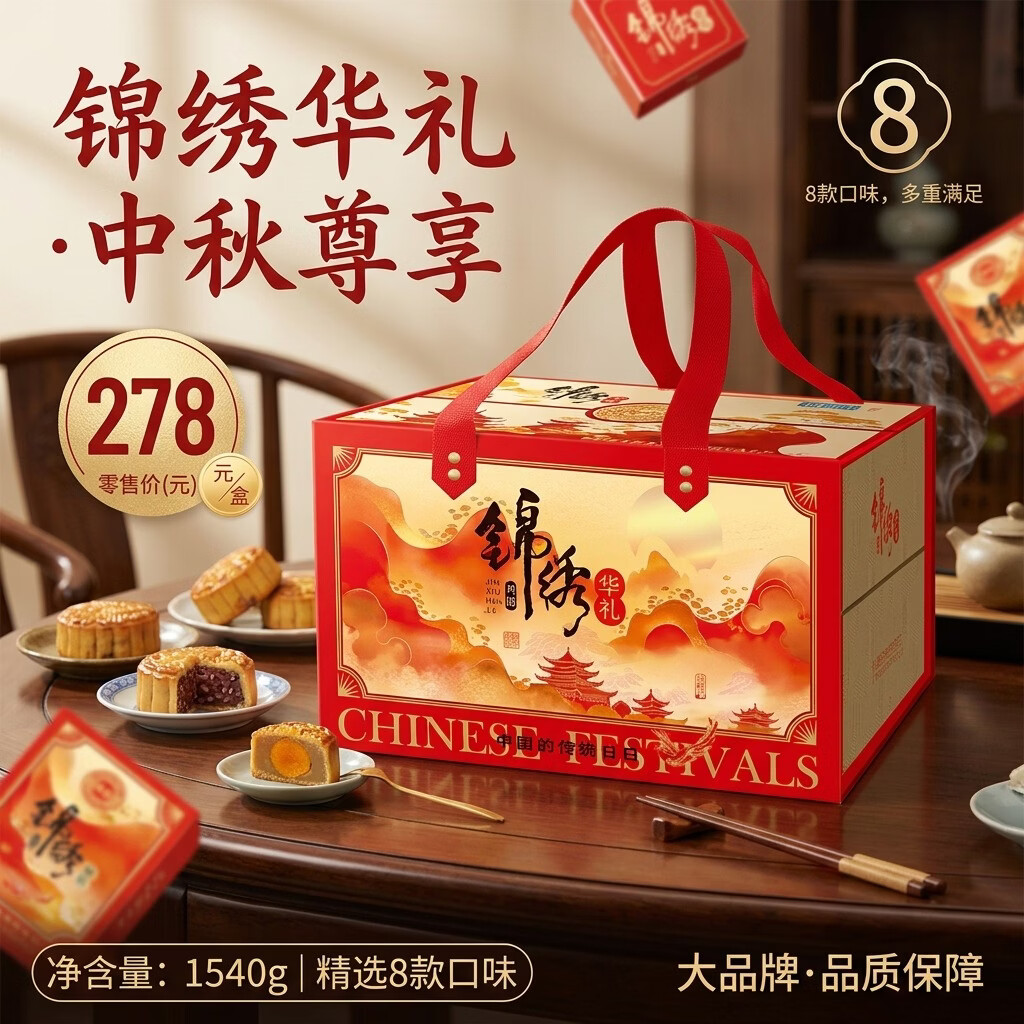 冠标高端双层月饼超大礼盒中秋礼品企业团购福利火腿蛋黄五仁1540g 176元 - 线报酷