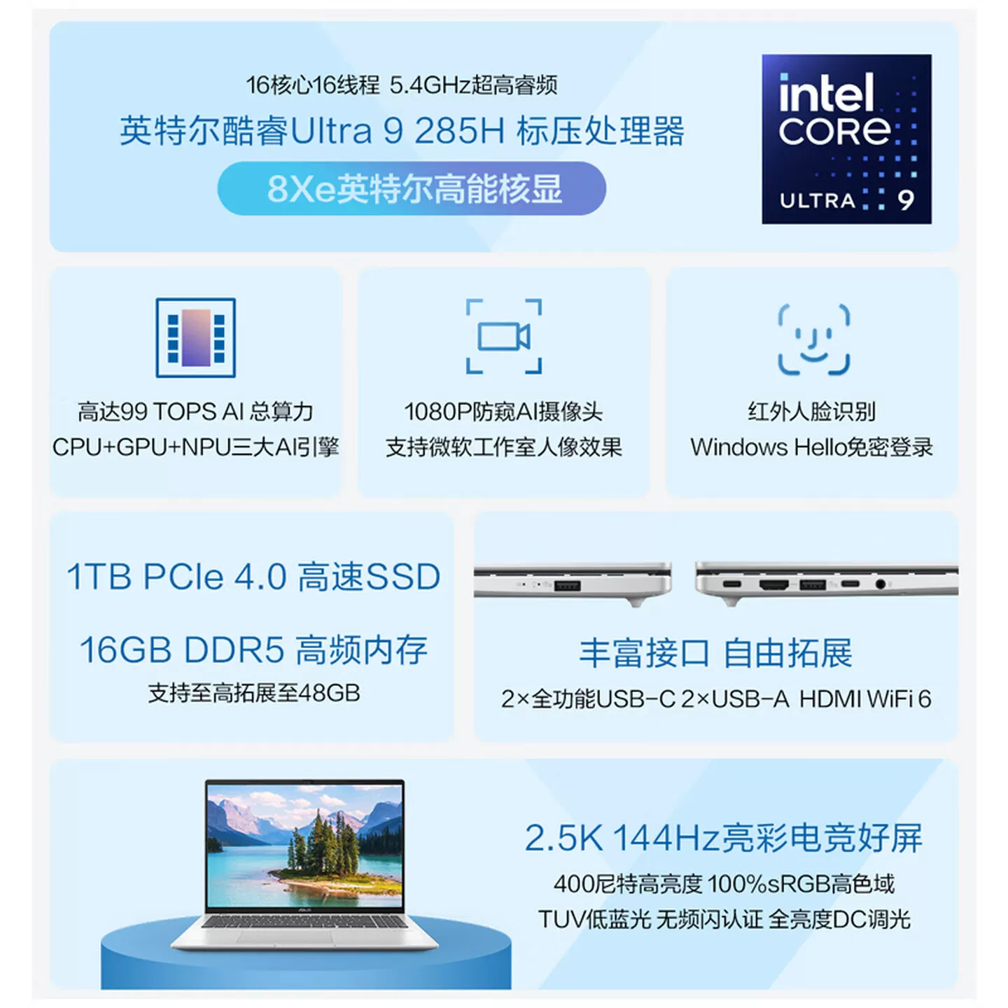 华硕无畏16酷睿Ultra第二代长续航高性能AI商务办公轻薄笔记本电脑 3888.43元 - 线报酷