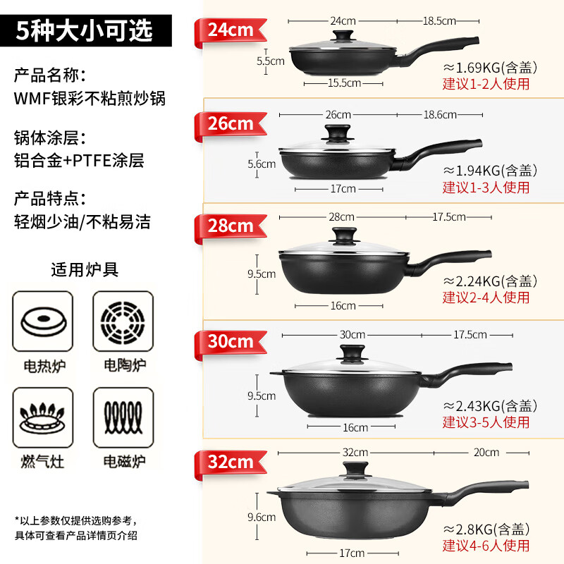WMF福腾宝银彩系列炒锅32cm不粘有涂层铝 349元 - 线报酷