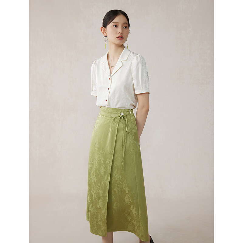 自巧小个子浮花影新中式提花套装女2024夏衬衫半身裙两件套云母白衬衫2 59.5元 - 86线报