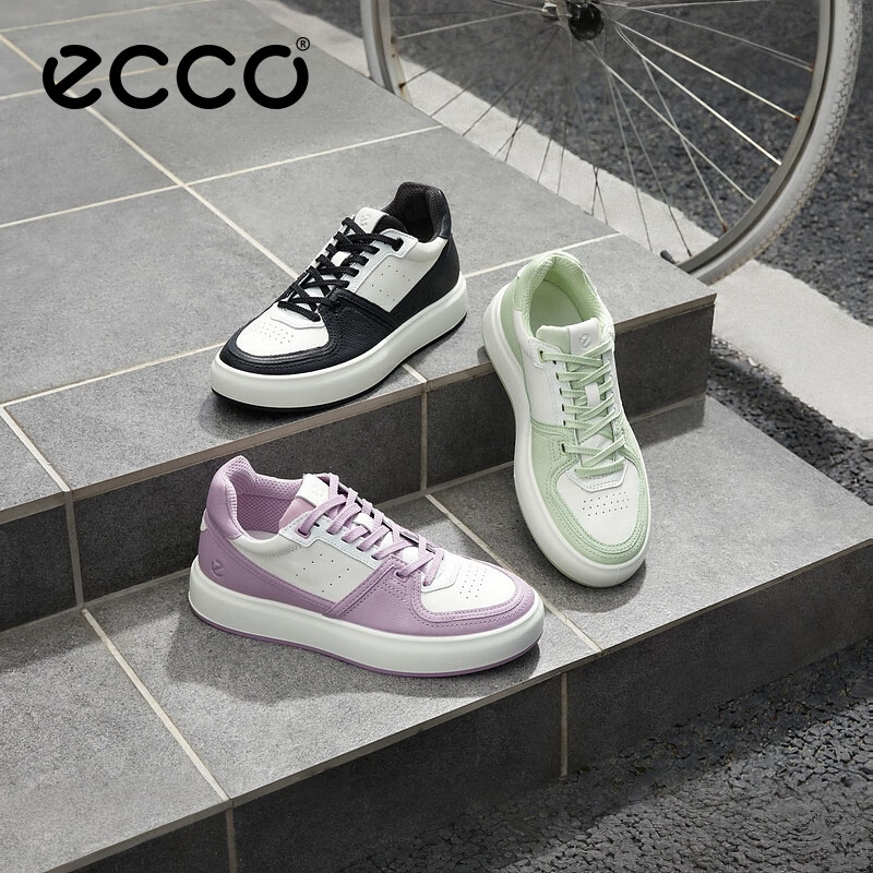 ecco板鞋女增高厚底轻盈透气百搭拼色休闲鞋街头ACE856823薰衣草紫/灰白色 649.5元 - 美泡泡
