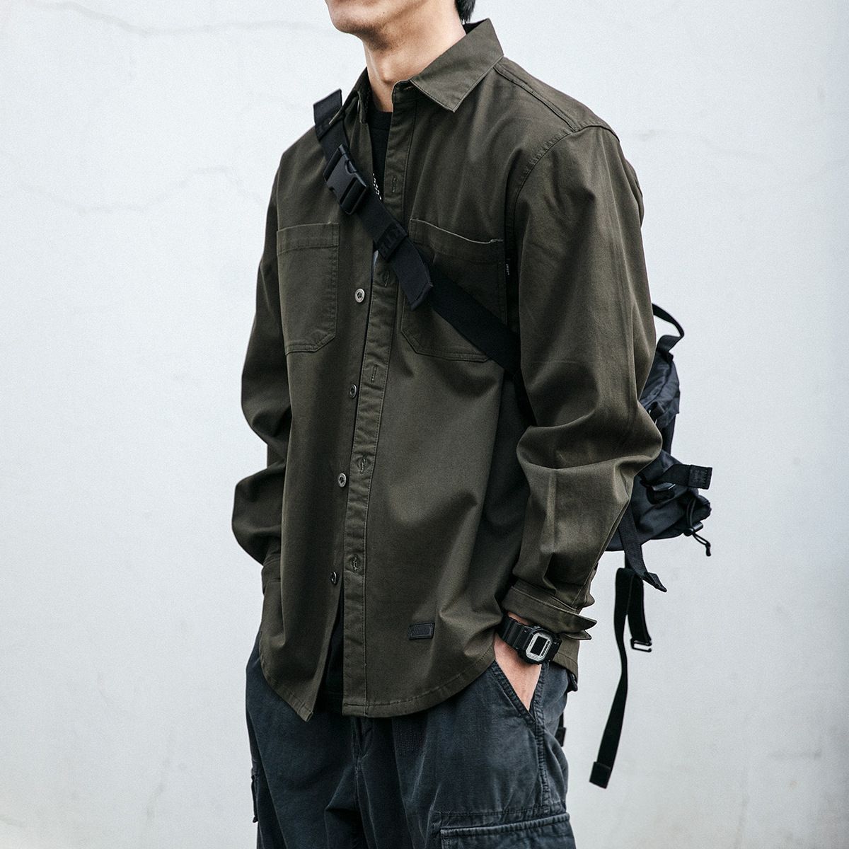 马登日系复古工装衬衫男长袖韩版潮流宽松口袋衬衣青年百搭休闲外套潮 39.9元 - 折送网