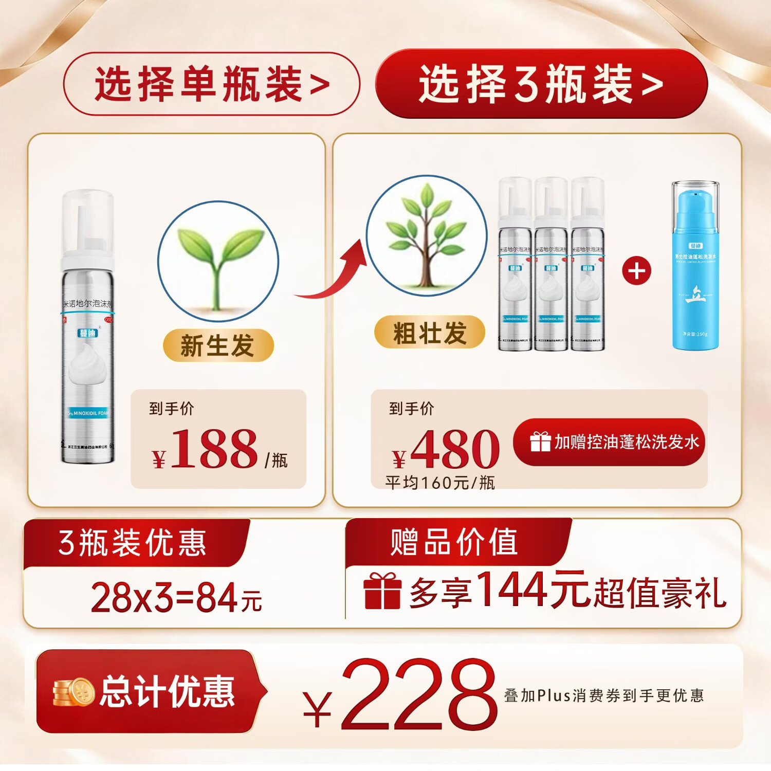 蔓迪清爽不油腻米诺地尔泡沫剂瓶装60g 5% 168元 - 86线报