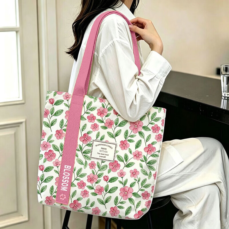 帆布袋多巴胺卡通手提袋女款粉色花朵大号35*30cm 4.9元 - 86线报