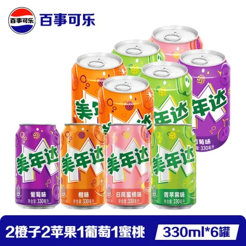 百事 可乐 Pepsi 碳酸饮料4味混合美年达330ml*6罐 6.8元 图片 1