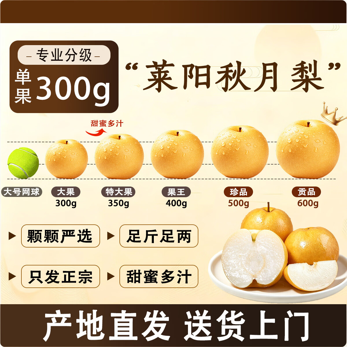 京觅 山东烟台莱阳头茬秋月梨 净重8斤大果 单果300g+ 源头直发包邮 - 86线报