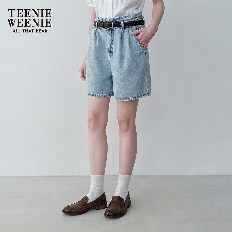 TEENIE WEENIE小熊女装2024夏装高腰牛仔短裤宽松A字牛仔裤子浅蓝色160/S 94元 - 86线报