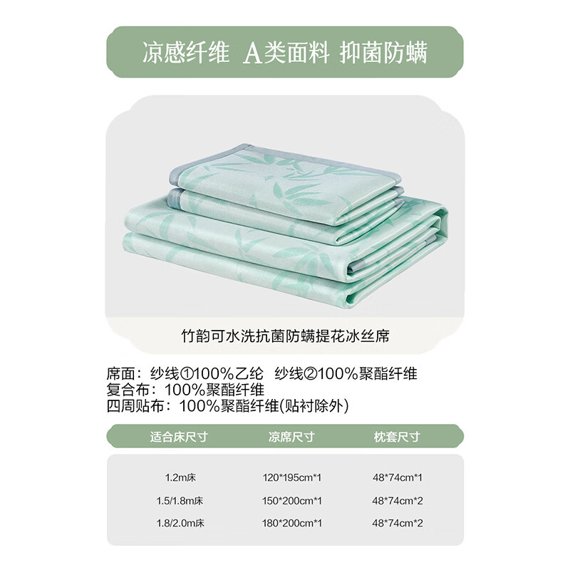 百丽丝水星家纺出品凉席冰丝席可水洗夏天席子夏凉席1.5米x2米 83.15元 - 86线报