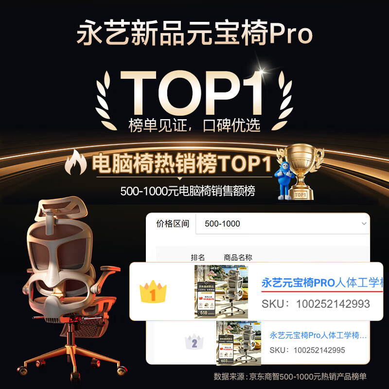 永艺元宝椅工位招财人体工学椅电竞椅办公椅电脑椅人工力学椅 540.6元 - 86线报