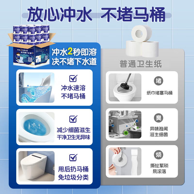 日诺水溶卫生纸可溶水卷纸融水有芯卷筒纸厕纸巾4层180克整箱27卷 87.17元 - 86线报