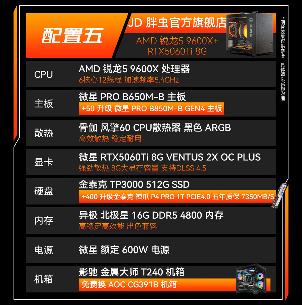 微星R5 9600X RTX 5060Ti 8G ITX迷你主机 5998元 - 86线报