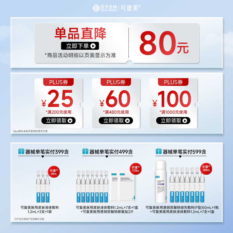 可复美医用透明质酸钠创面修复敷料28支赠次抛14支 140.89元 - 86线报
