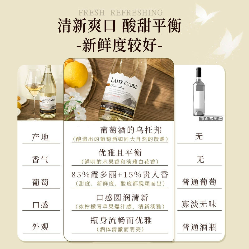 菲特瓦法国进口霞多丽甜型白葡萄酒女士微醺晚安果酒小甜酒 26.9元 - 86线报