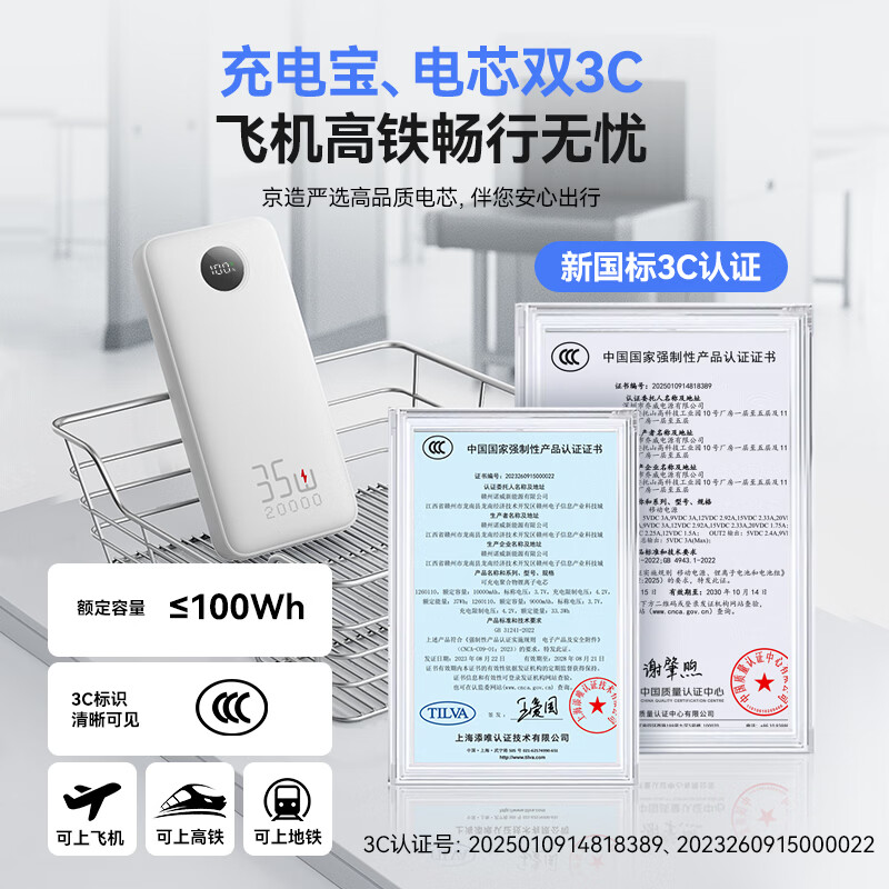 京东京造双向快充充电宝数显屏20000mAh 94元 - 86线报