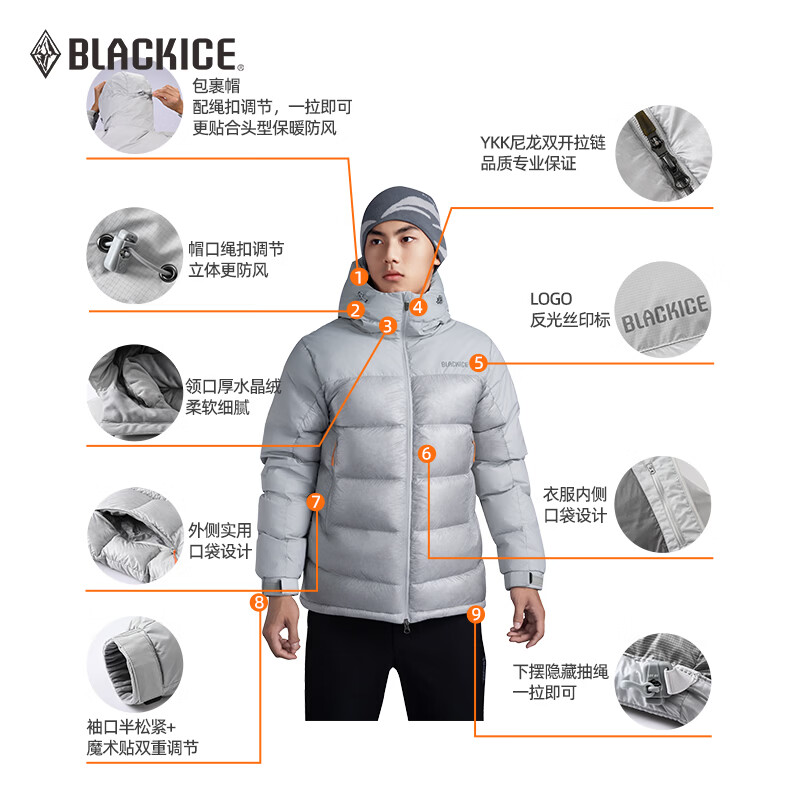 黑冰男款800蓬鹅绒连帽羽绒服 507.57元 - 线报酷