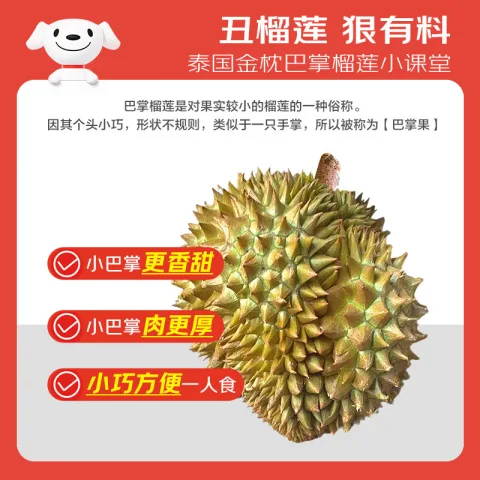 京鲜生 泰国金枕巴掌鲜榴莲2个装 总净重5-6斤 单果2-3斤 源头直发 券后90.93元 图片 1