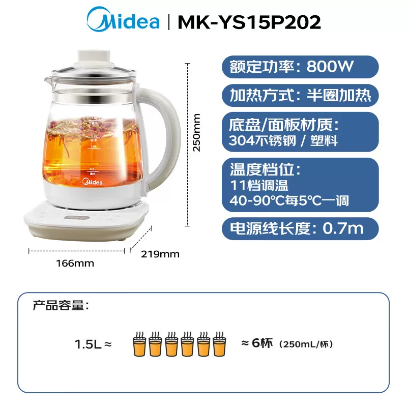 美的全自动多功能养生壶1.5L 63元 - 86线报