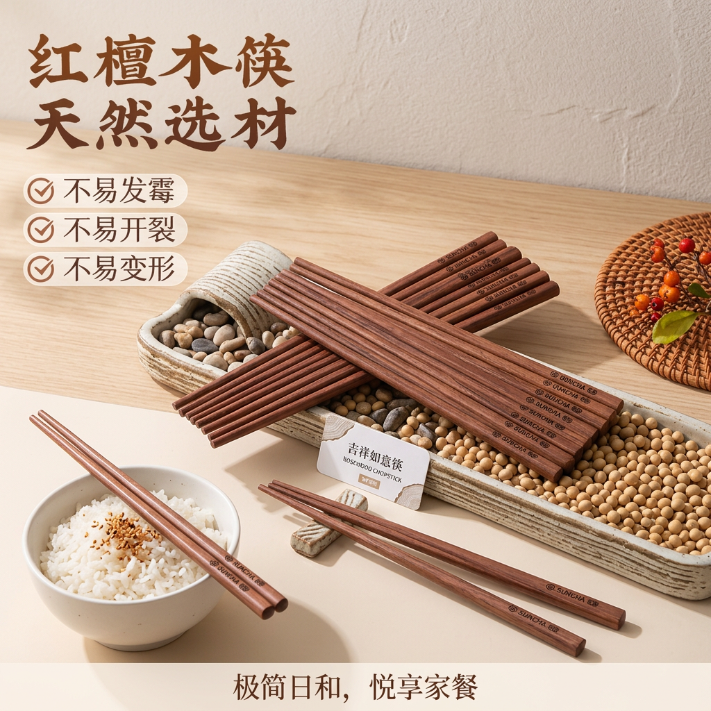 双枪天然抗菌木筷百年红檀木10双 10.95元 - 86线报