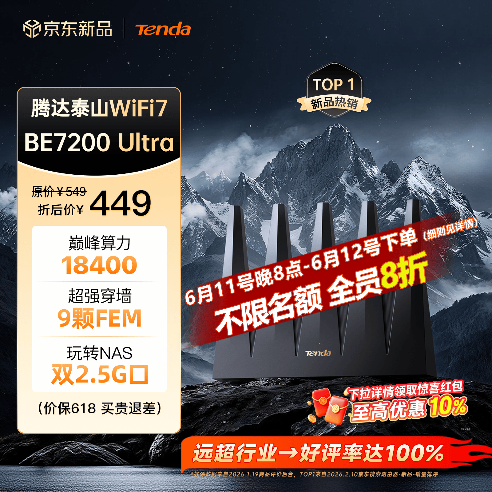 Tenda路由器WiFi7千兆穿墙王信号放大器增强无线家用电竞立式BE12Pro 251.24元 - 86线报 Tenda路由器WiFi7千兆穿墙王信号放大器增强无线家用电竞立式BE12Pro 251.24元 - 86线报