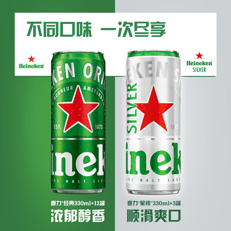 喜力 啤酒330ml*15纤体听经典星银组合啤酒婚宴用酒夏日欢聚 券后43.2元 - 86线报