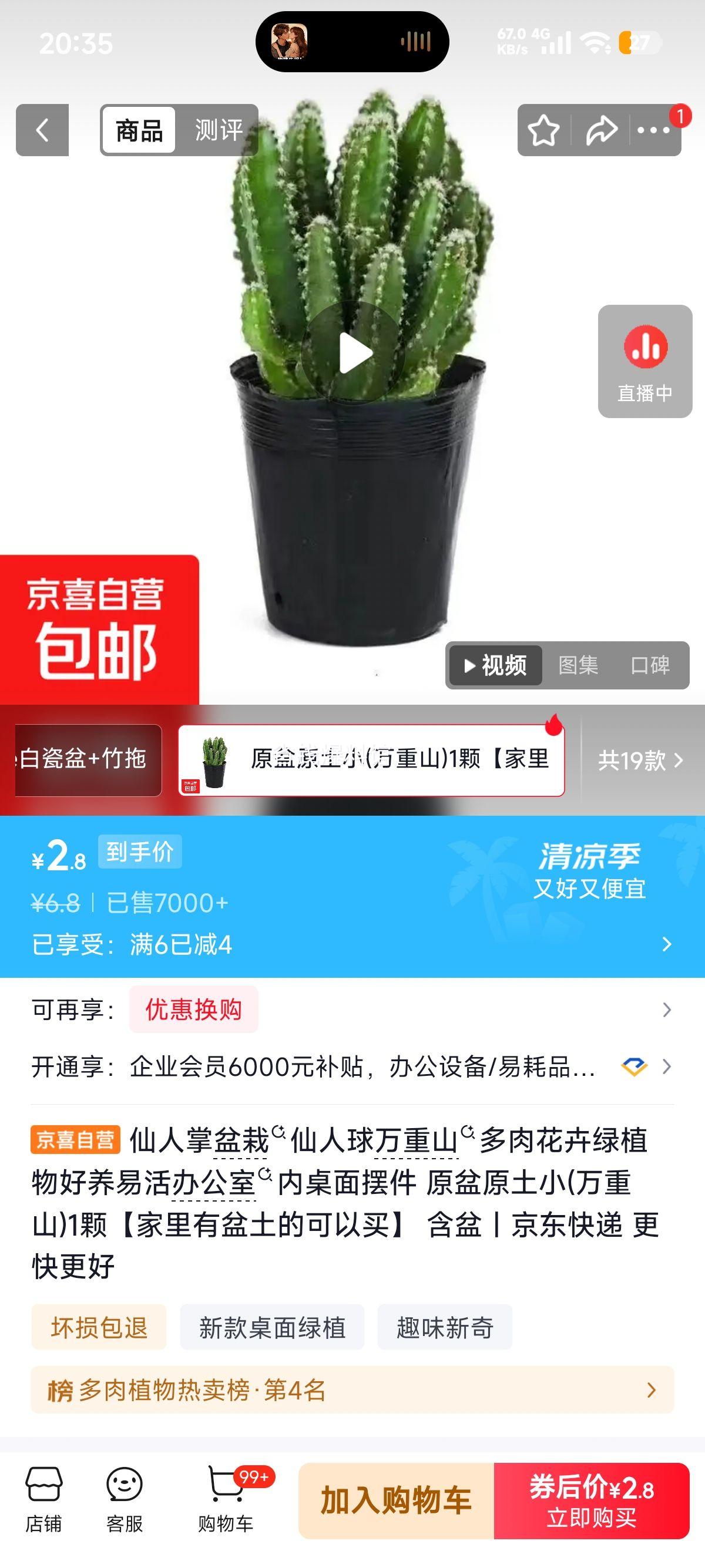 仙人掌盆栽 万重山 多肉植物 含盆 2.8元 实付2.8元 实付单件2.8元 - 86线报