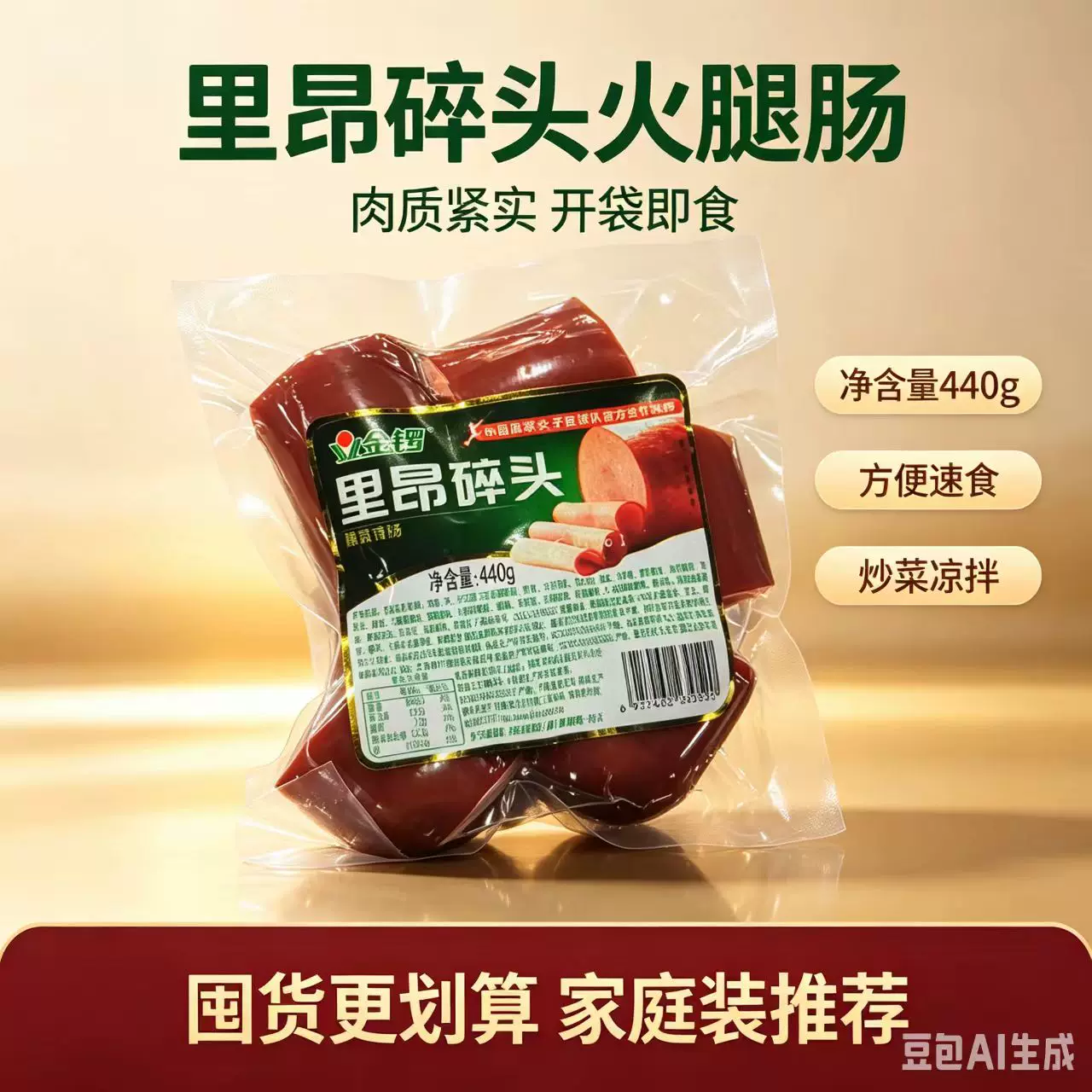 金锣里昂火腿肠中段切块碎头真空包装香肠440g 3.9元 - 折送网