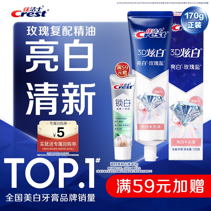 佳洁士3D炫白美白牙膏170g玫瑰盐 5.8元 - 86线报