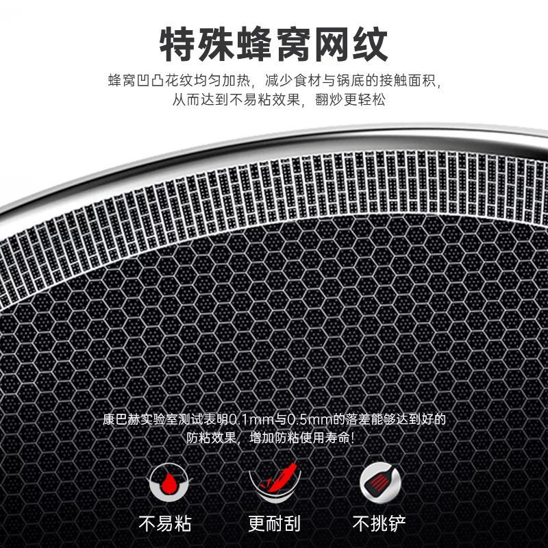 康巴赫304不锈钢高档家用蜂窝不粘炒锅32cm带盖子 100.94元 - 86线报