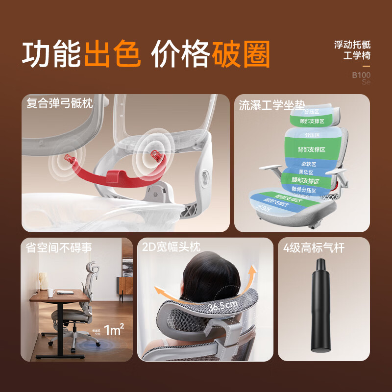 西昊人体工学椅弹弓骶枕B100Se云白无脚踏 369元 - 86线报