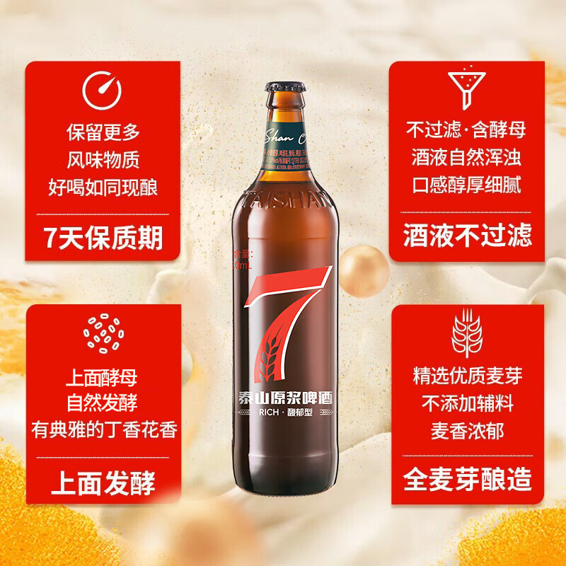 泰山原浆啤酒7天新鲜10°P全麦芽红7双瓶装精酿啤酒 28.9元 - 86线报