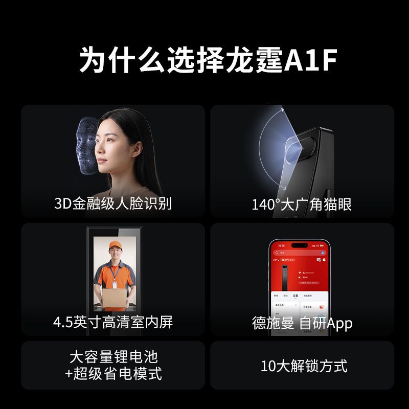 龙霆A1F 3D人脸识别智能门锁 429元 - 线报酷