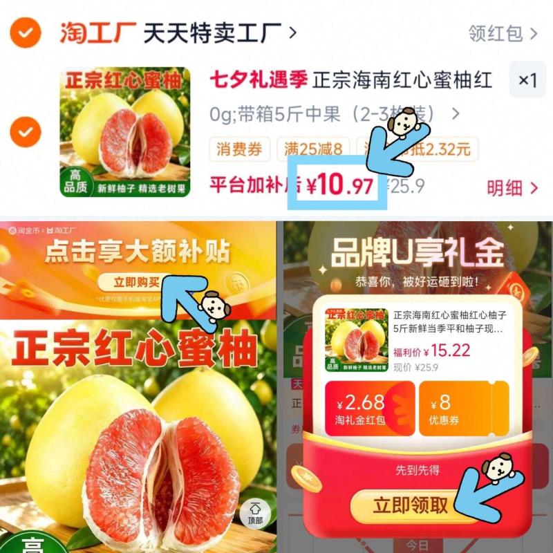 正宗海南红心蜜柚红心柚子5斤中果 10.9元 - 86线报
